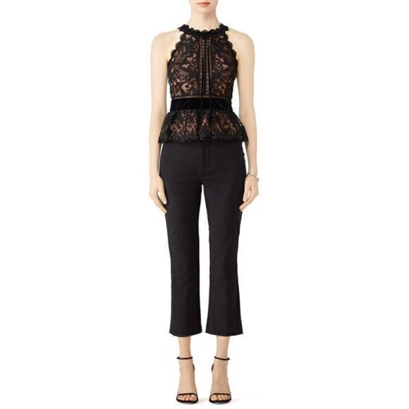 MARCHESA NOTTE Black Lace Sleeveless Peplum Top US 6 /SMALL